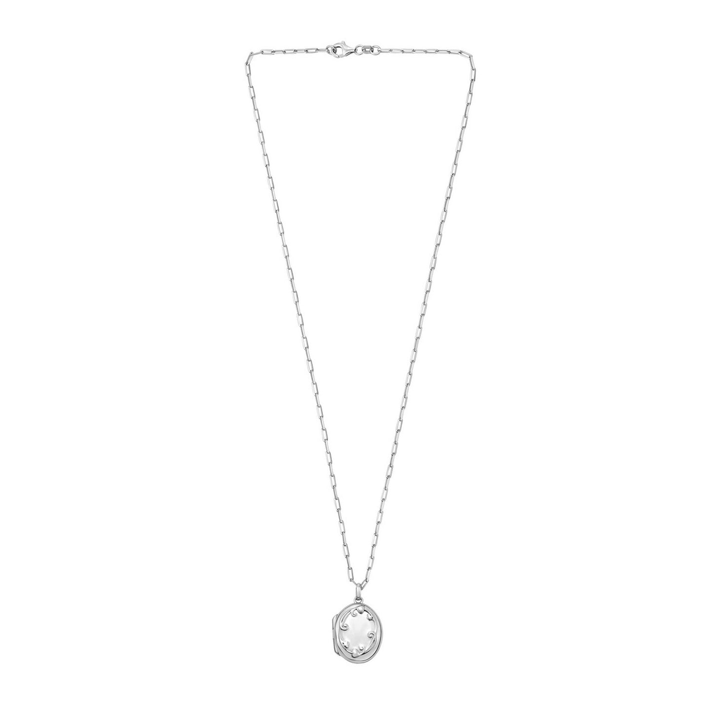 Sterling Silver Rhodium Plated Oval Vine Locket Necklace