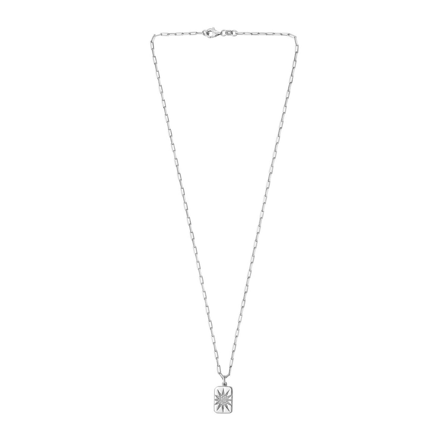 Sterling Silver Rhodium Plated Cubic Zirconia Starburst Locket Necklace