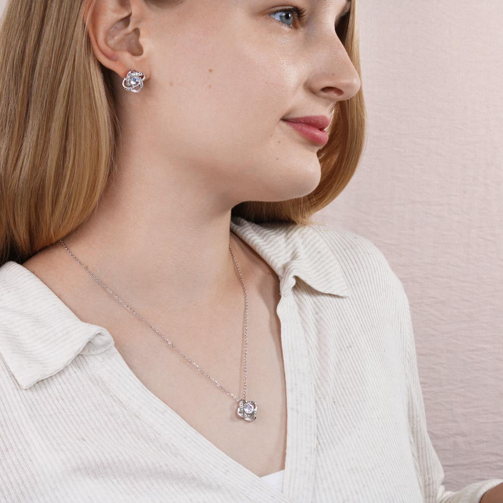 To My Mom - Beautiful Love Knot Necklace Plus Matching Earrings