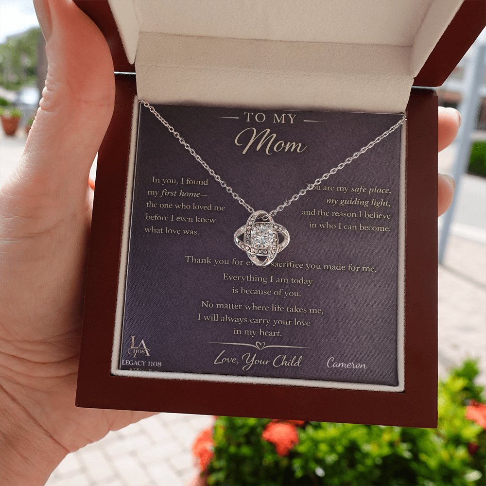 To My Mom -Beautiful Love Knot Necklace