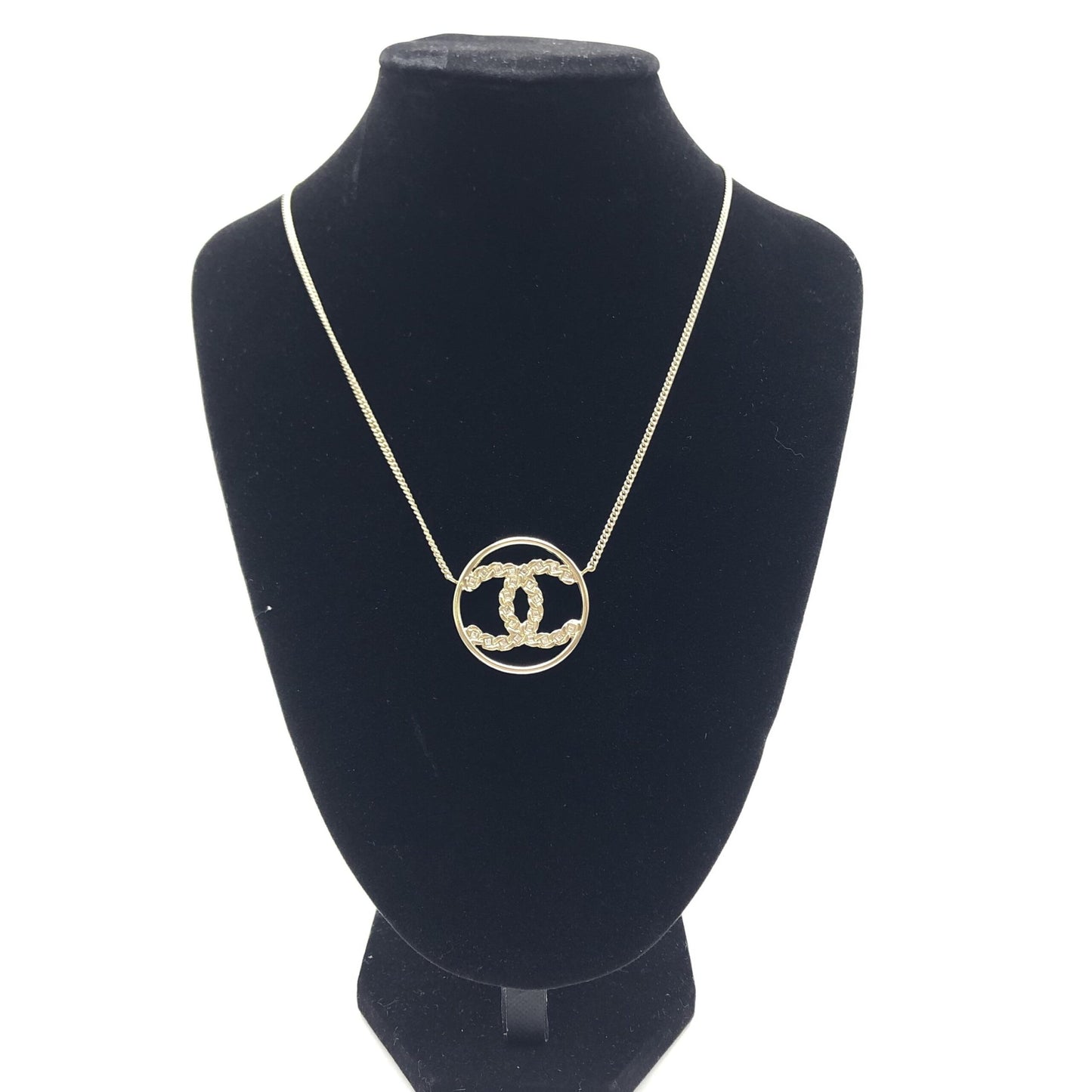 Chanel Gold Tone CC Circle Pendant Necklace