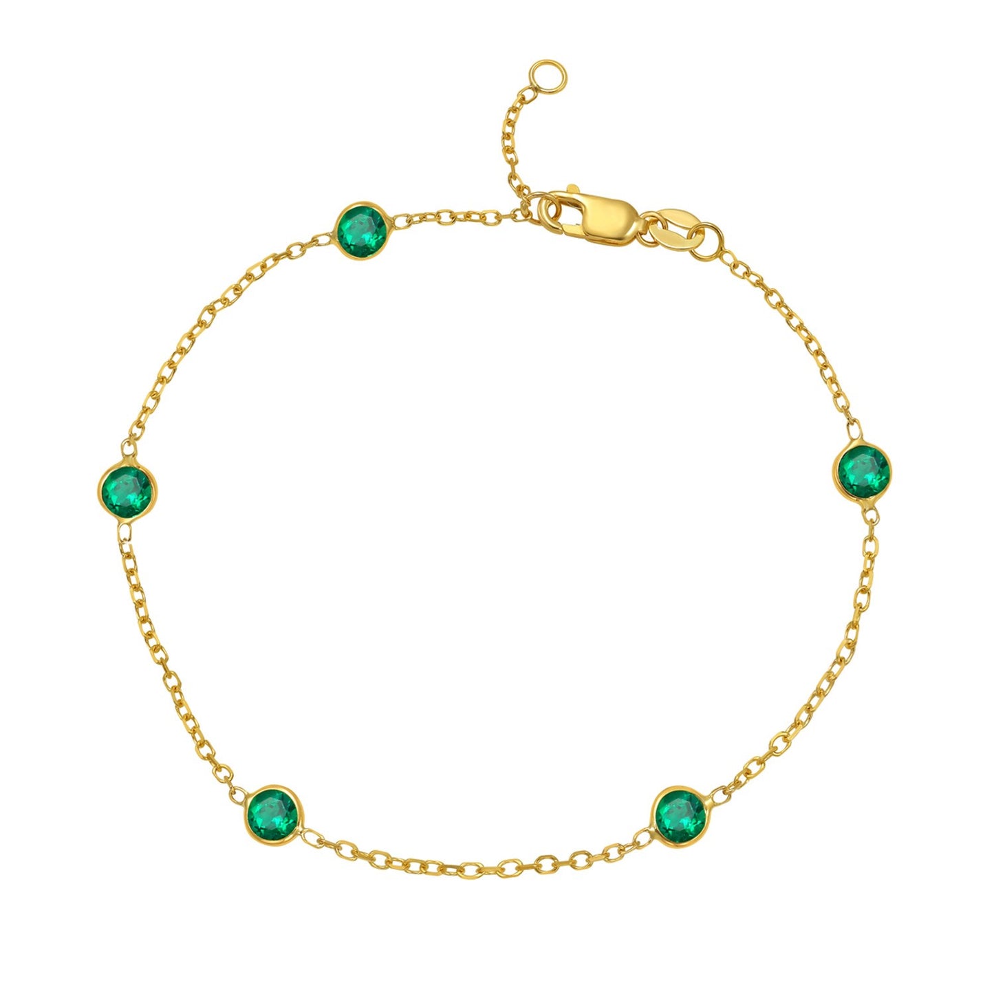 14K Yellow Gold Emerald Station Bracelet