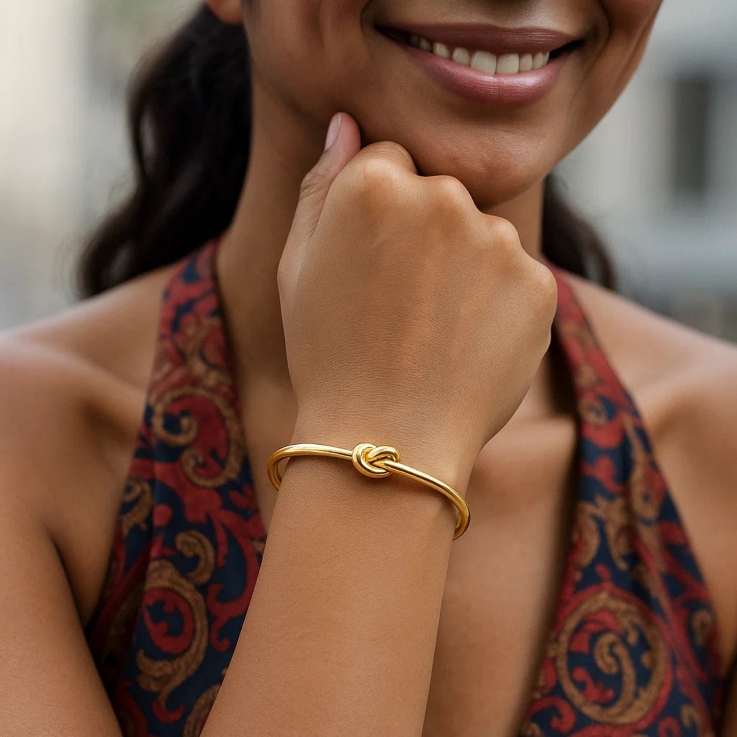 14k Yellow Gold Polished Cuff Bangle with Knot (5.50 mm)