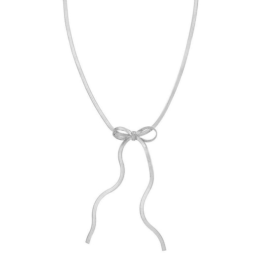 Sterling Silver Rhodium Plated Snake Bow Necklace