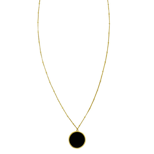 14K Yellow Gold Onyx Inlay Circle Necklace