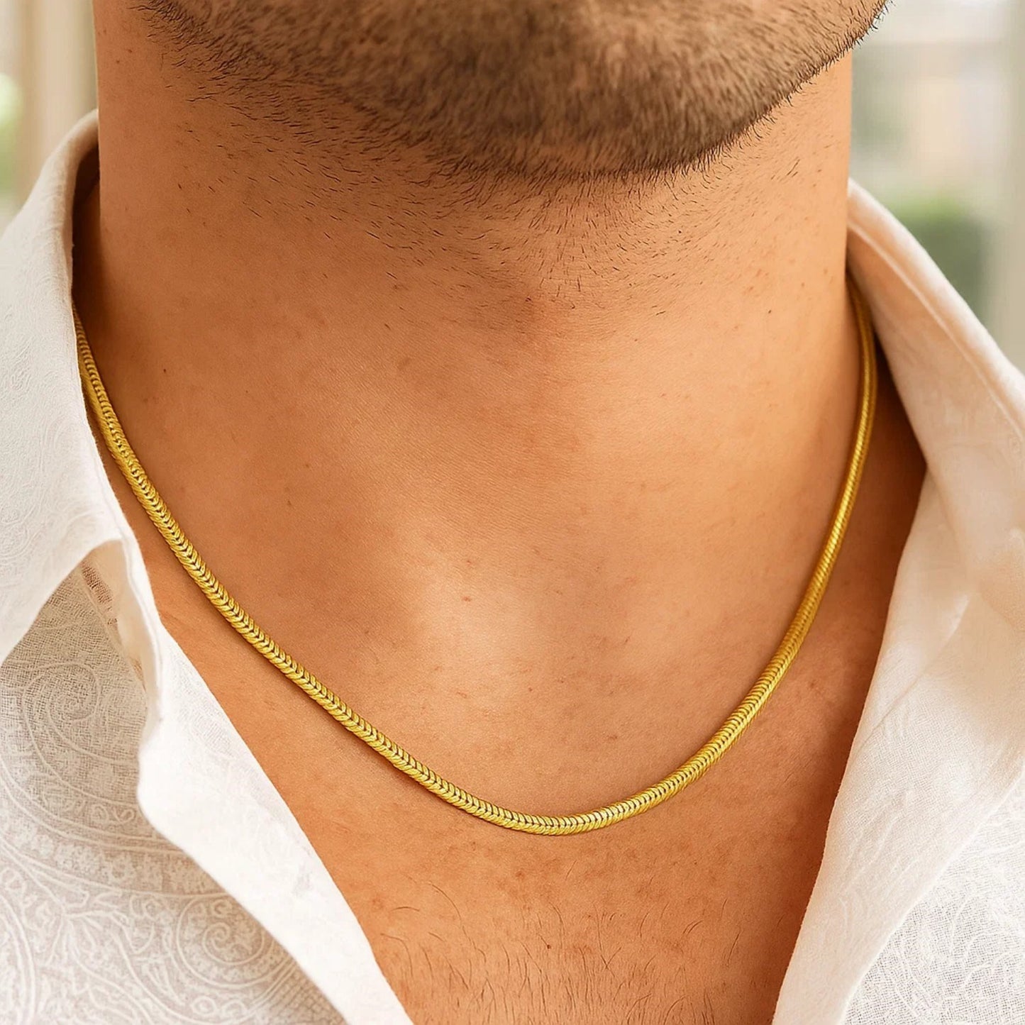 Sterling Silver Yellow Gold Plated Oval Snake Chain (3.30 mm)