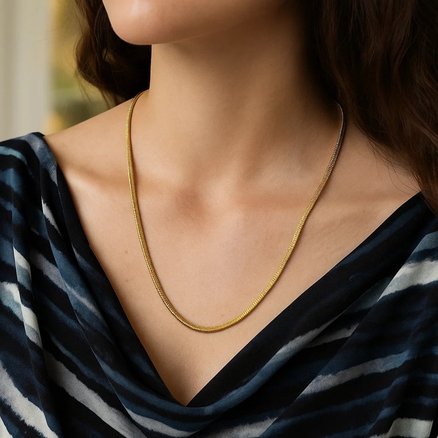 Sterling Silver Yellow Gold Plated Oval Snake Chain (3.30 mm)