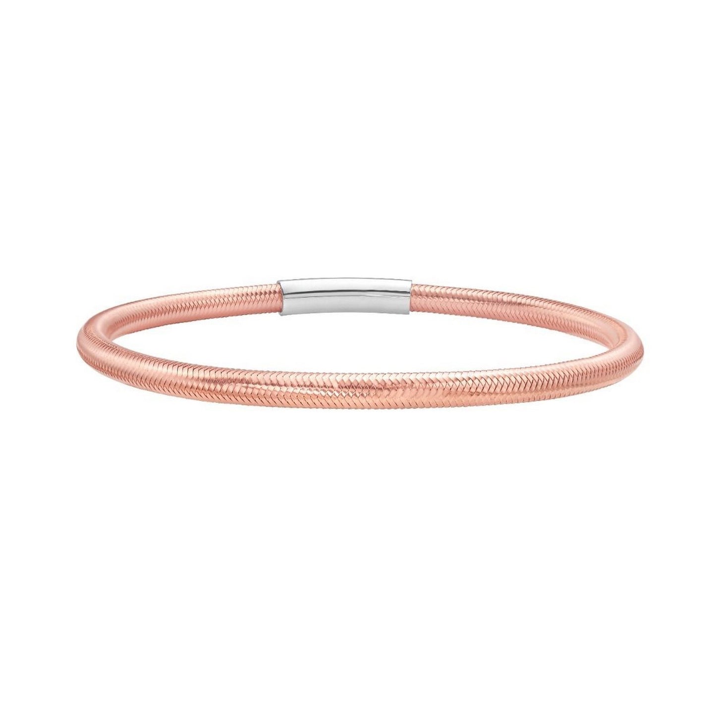 Sterling Silver Rose Gold Plated Basketweave Stretch Bangle
