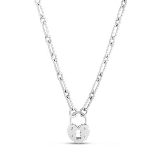 Sterling Silver Rhodium Plated Pad Lock Necklace
