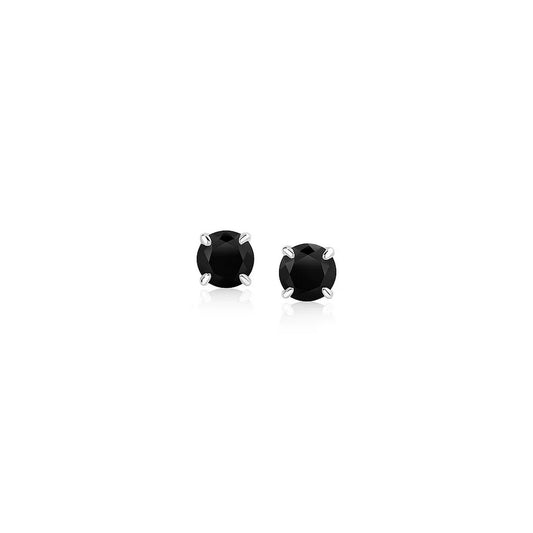 14k White Gold Stud Earrings with Black Cubic Zirconia(4mm)