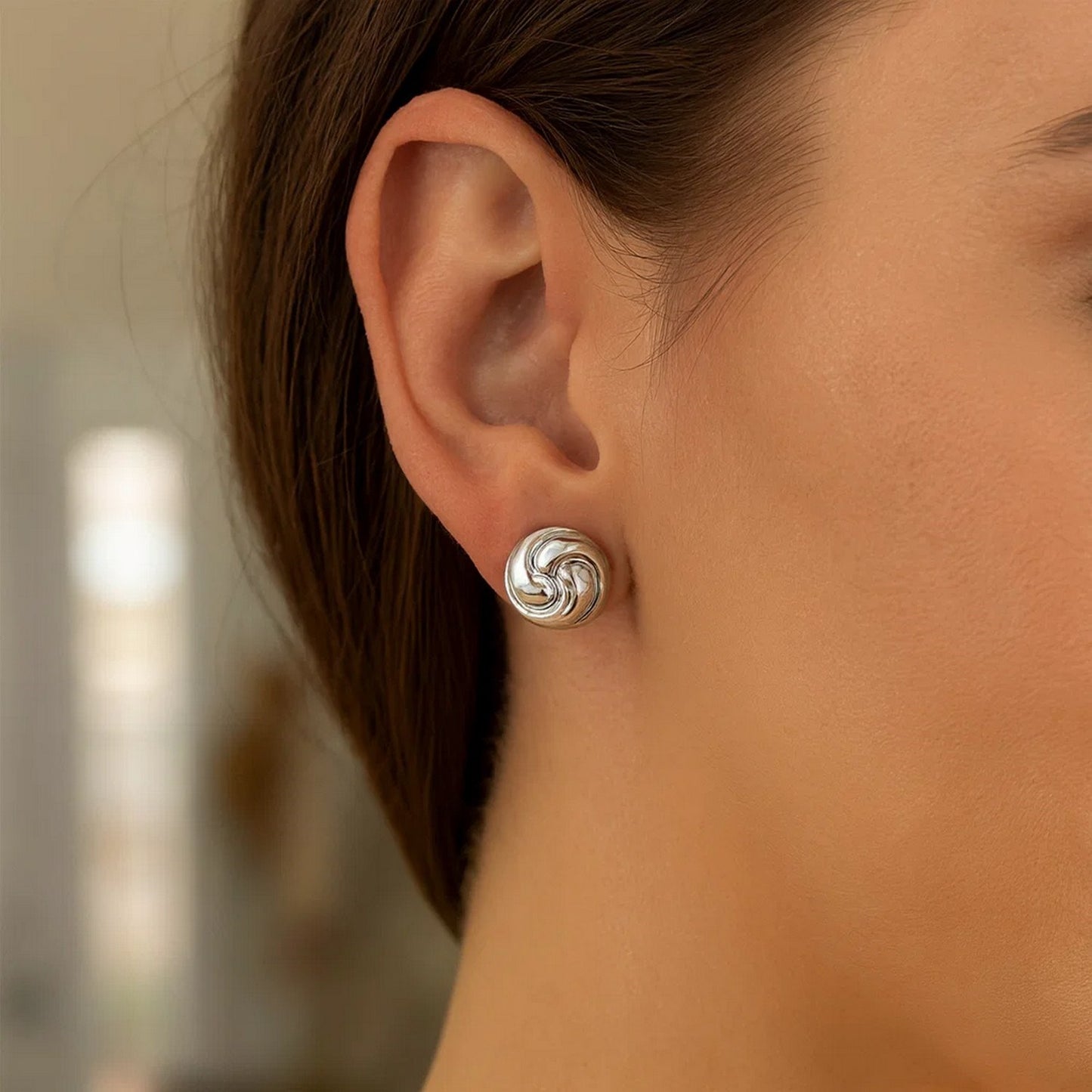 Sterling Silver Puffed Swirly Knot Stud Earrings