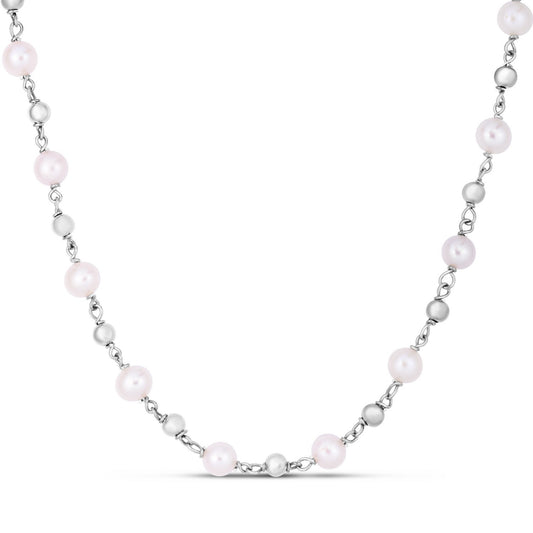 Sterling Silver Rhodium Plated Freshwater Pearl Bead Necklace