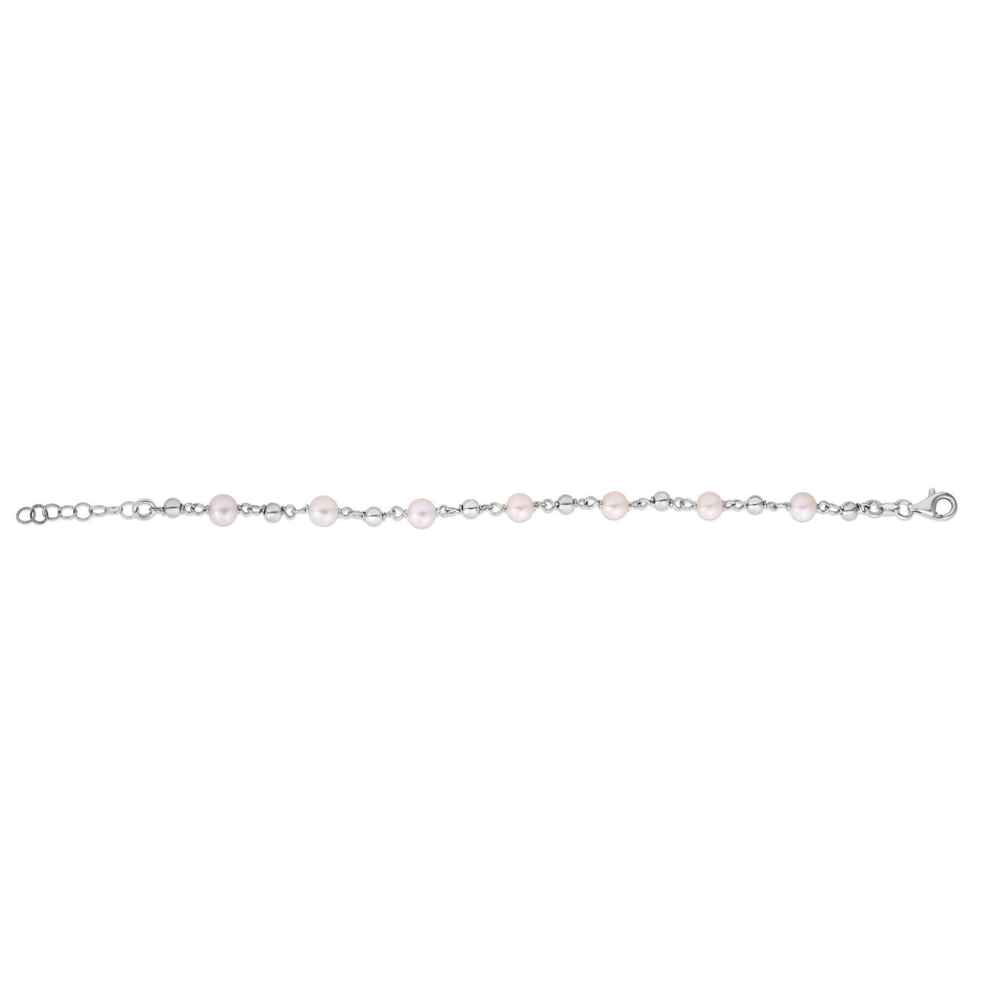 Sterling Silver Rhodium Plated Freshwater Pearl Bead Necklace