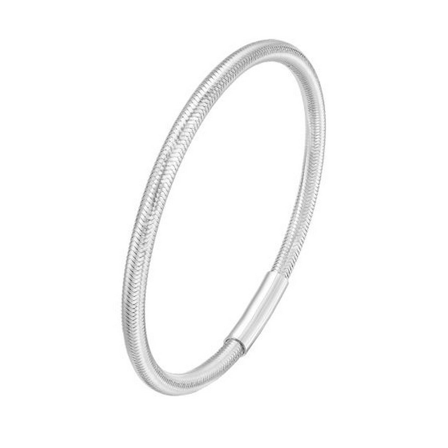 Sterling Silver Rhodium Plated Basketweave Stretch Bangle