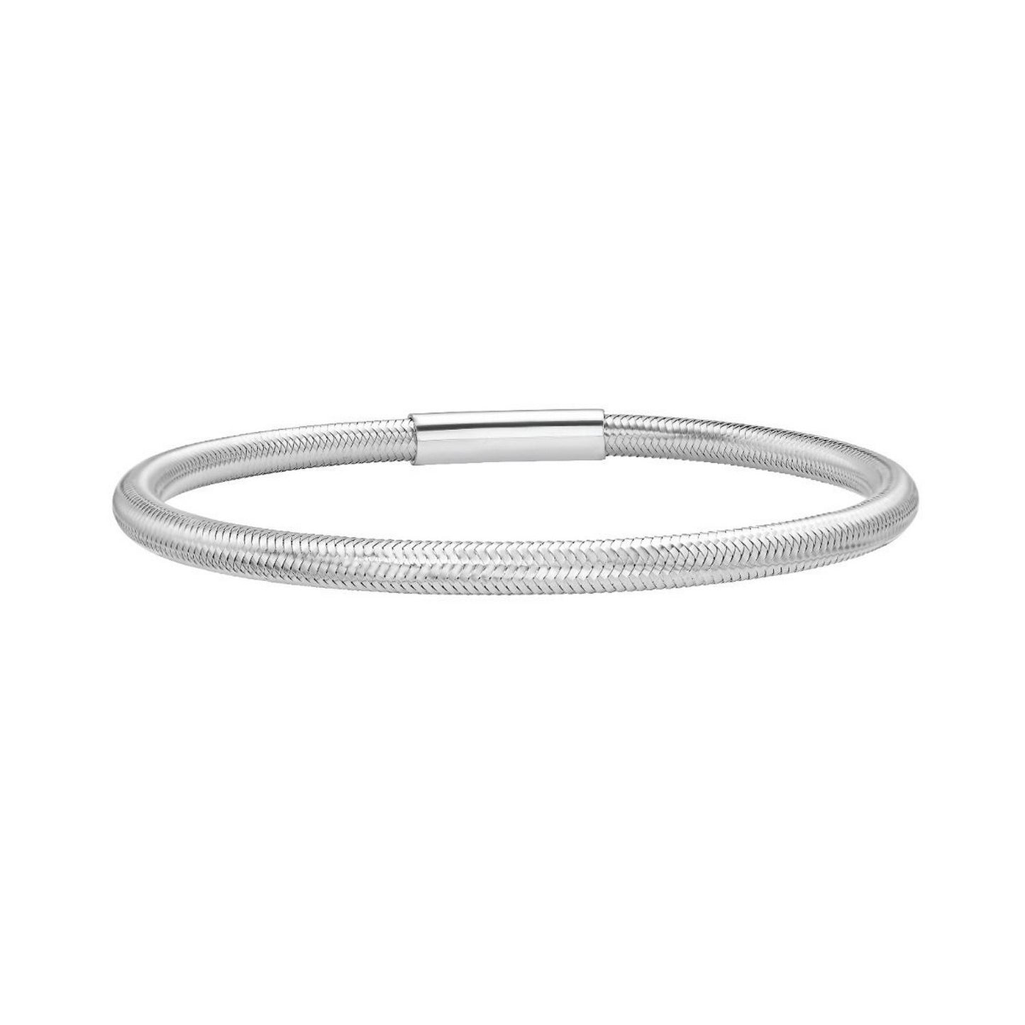 Sterling Silver Rhodium Plated Basketweave Stretch Bangle