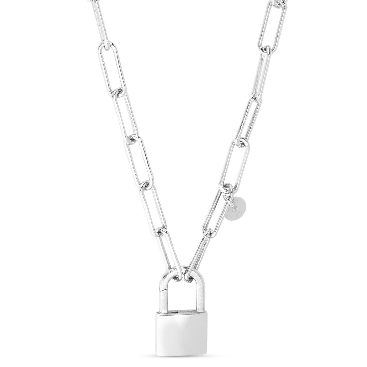 Sterling Silver Lock Paperclip Link Necklace