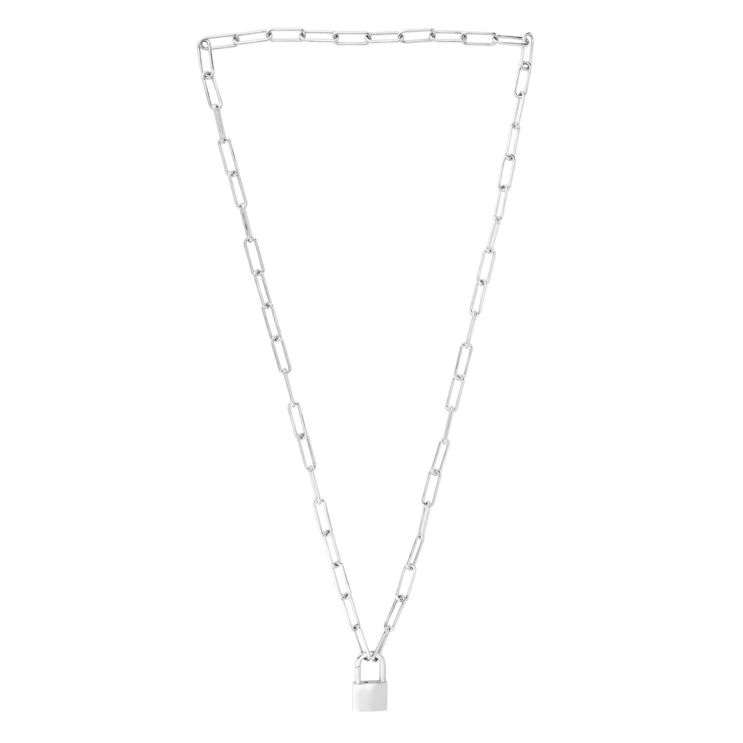 Sterling Silver Lock Paperclip Link Necklace