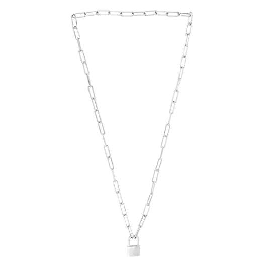 Sterling Silver Lock Paperclip Link Necklace