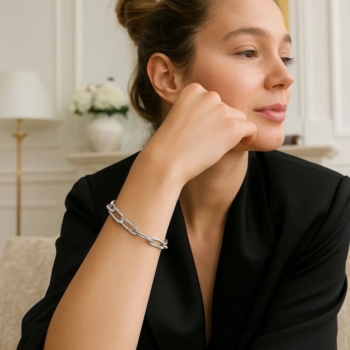 14K White Gold Extra Wide Paperclip Chain Bracelet (6.10 mm)