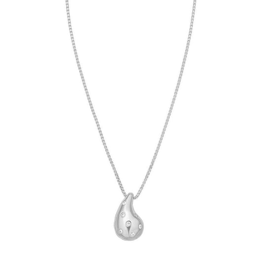 Sterling Silver Rhodium Plated Puffed Raindrop CZ Necklace
