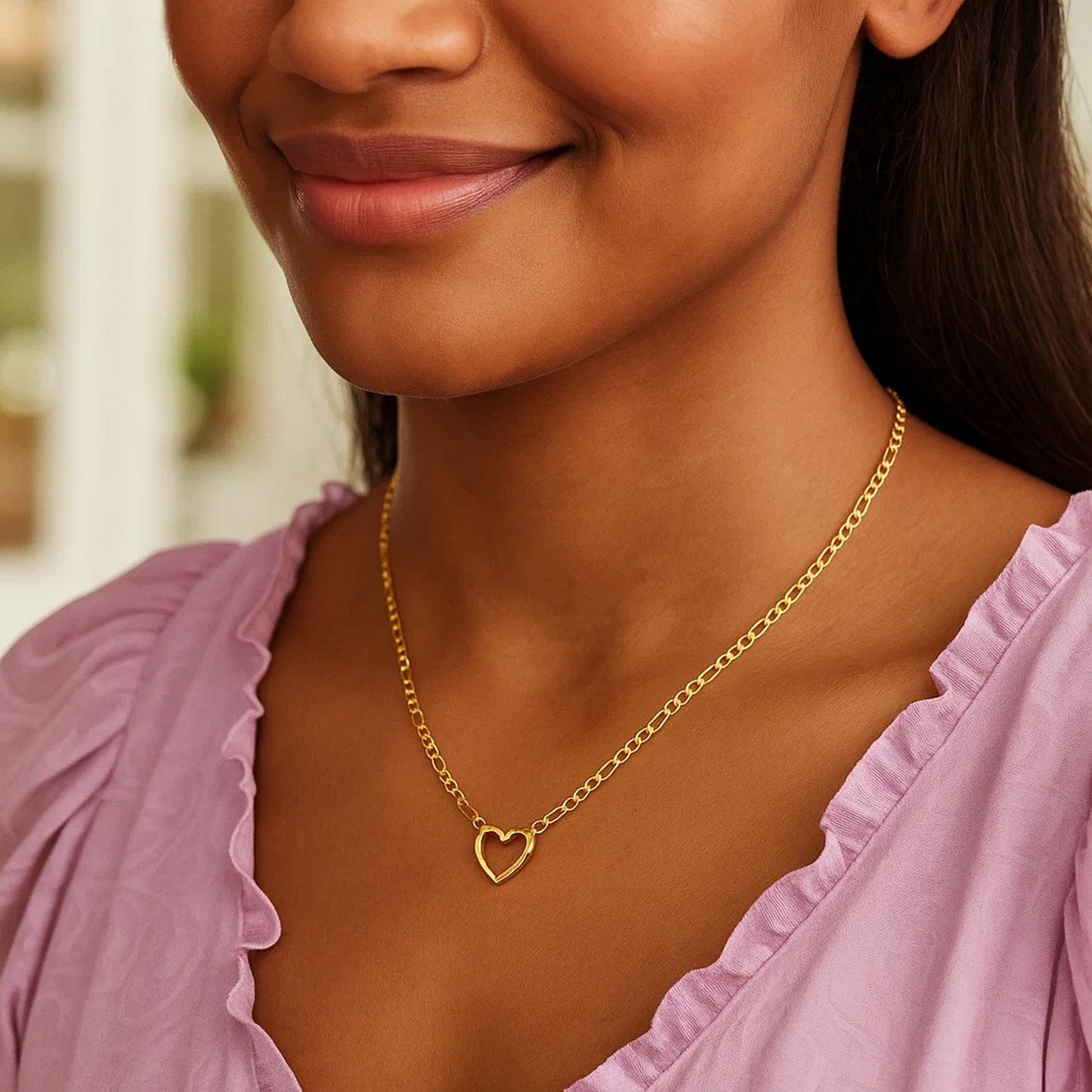 10K Yellow Gold Figaro Chain Heart Necklace