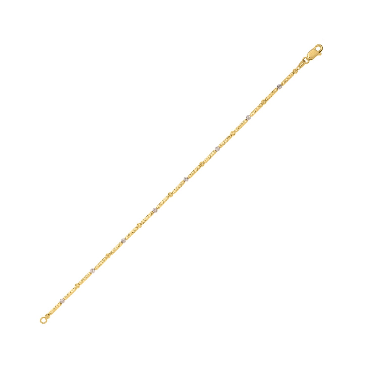 Two Tone Bar and Bead Bracelet in 14K Gold (1.70 mm)