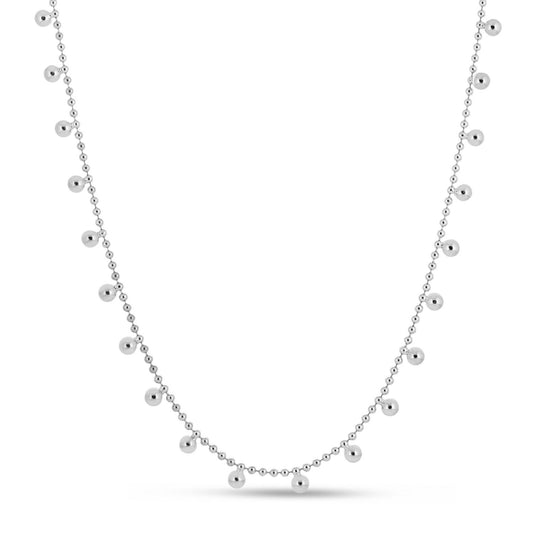 Sterling Silver Rhodium Plated Bead Necklace