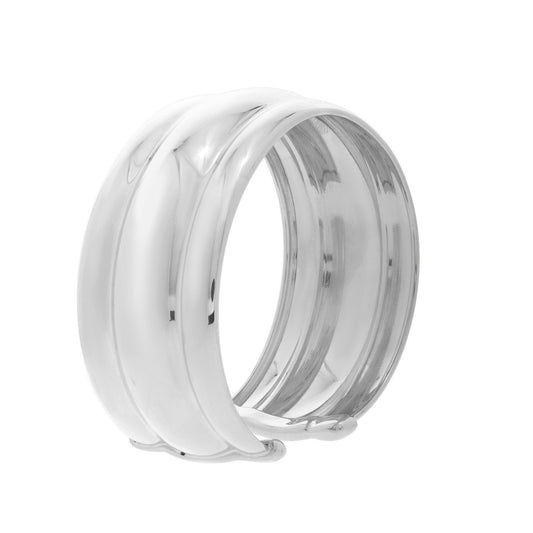 Sterling Silver Rhodium Plated Bold Ribbed Cuff Bangle (25.00 mm)