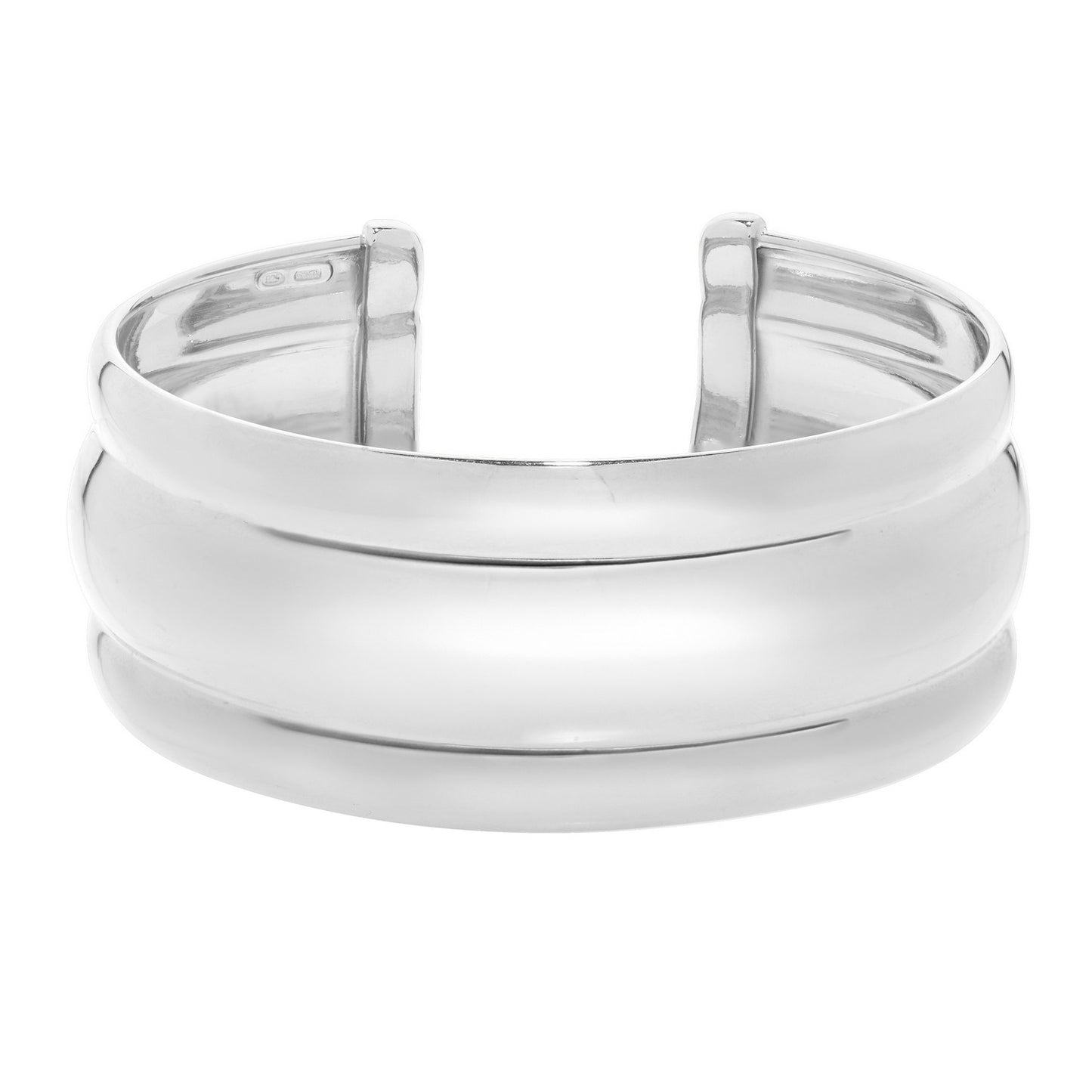 Sterling Silver Rhodium Plated Bold Ribbed Cuff Bangle (25.00 mm)
