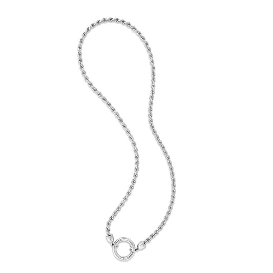 Sterling Silver Rhodium Plated Fancy Push Lock Rope Necklace