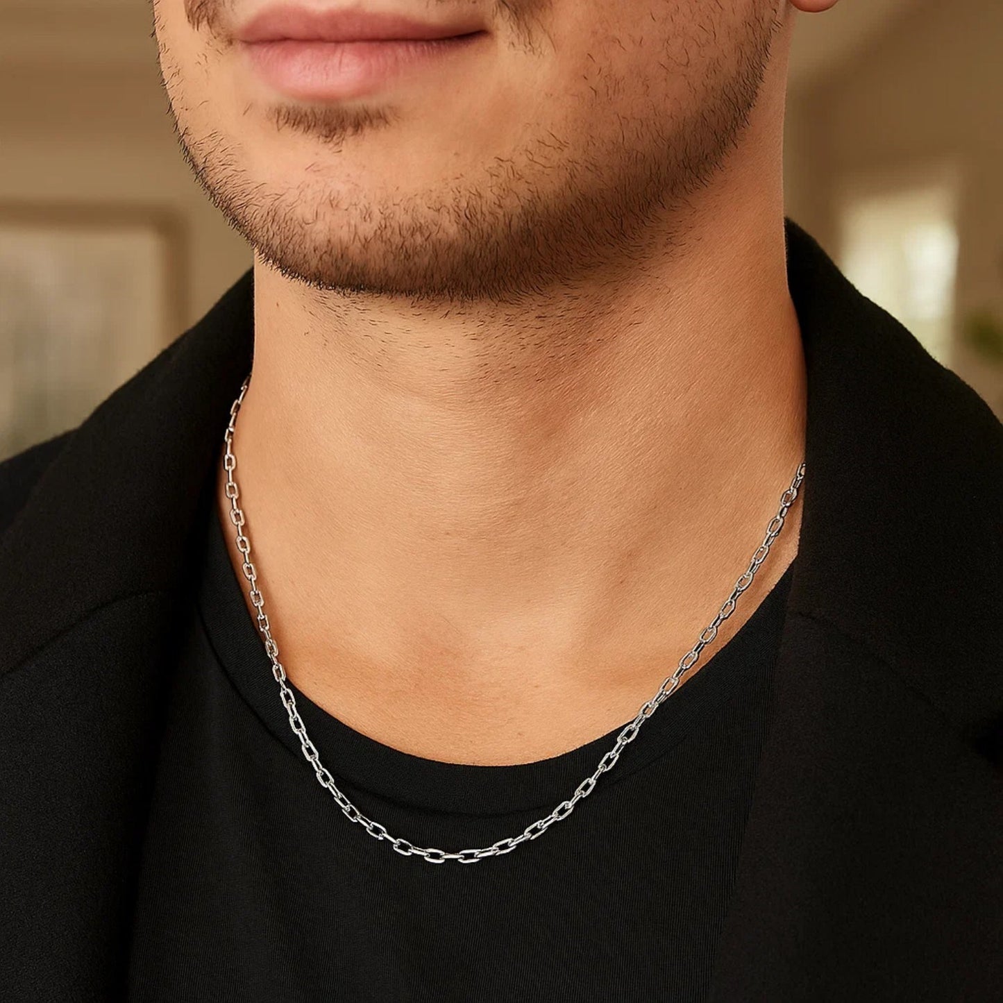 Sterling Silver Rhodium Plated French Cable Chain (3.40 mm)