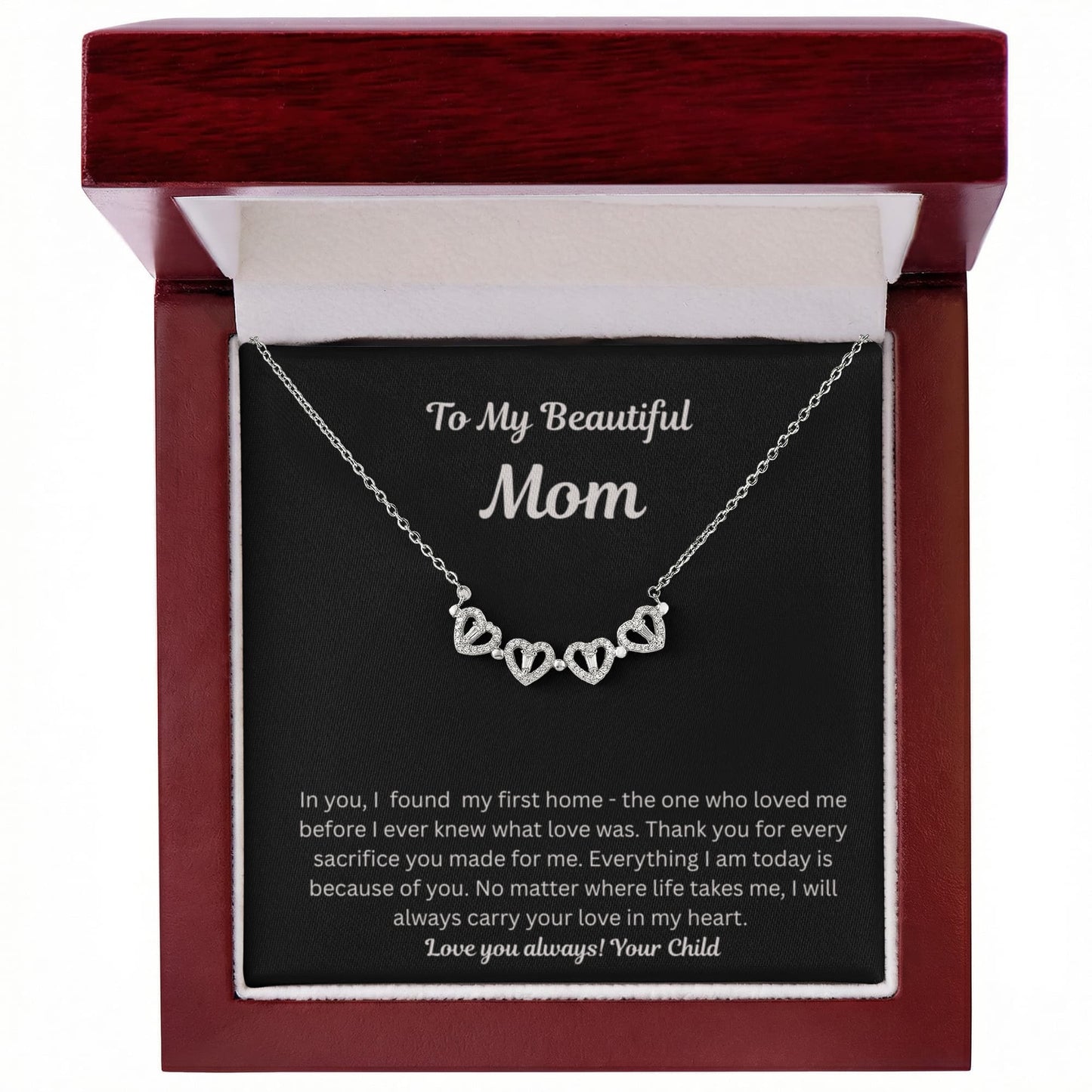 To My Beautiful Mom - Gorgeous Magnetic Hearts Necklace