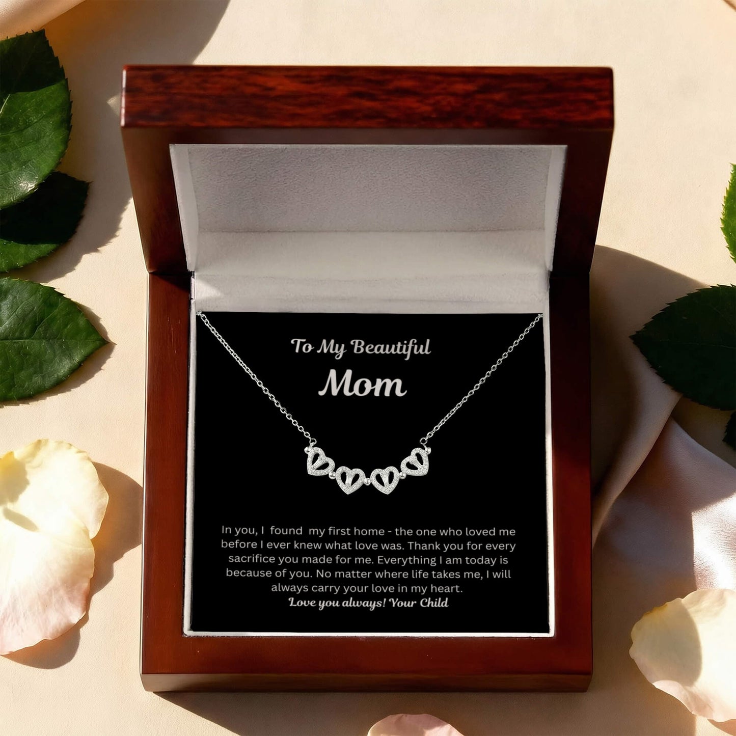 To My Beautiful Mom - Gorgeous Magnetic Hearts Necklace
