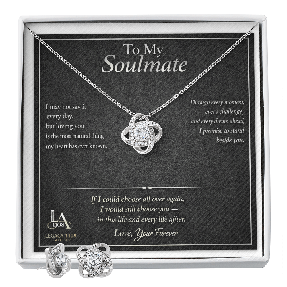 To My Soulmate - Beautiful Love Knot Necklace Plus Free Matching Earrings