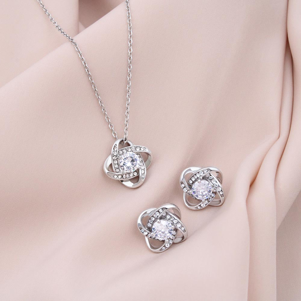 To My Mom - Beautiful Love Knot Necklace Plus Matching Earrings