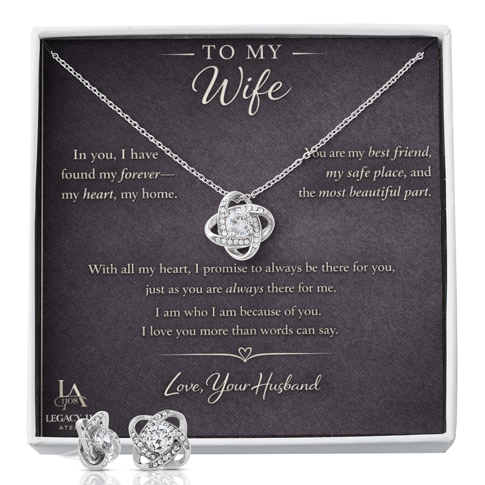 To My Wife - Beautiful Love Knot Necklace Plus Free Matching Earrings