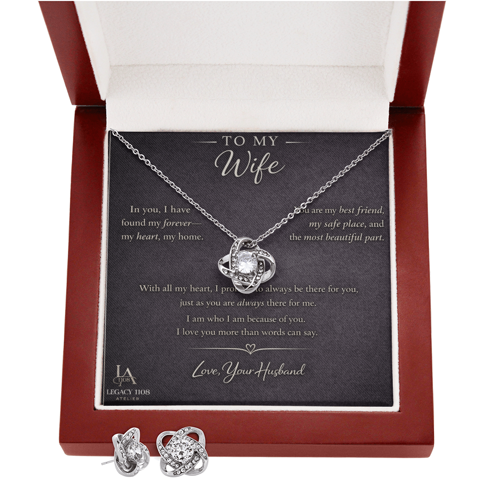 To My Wife - Beautiful Love Knot Necklace Plus Free Matching Earrings