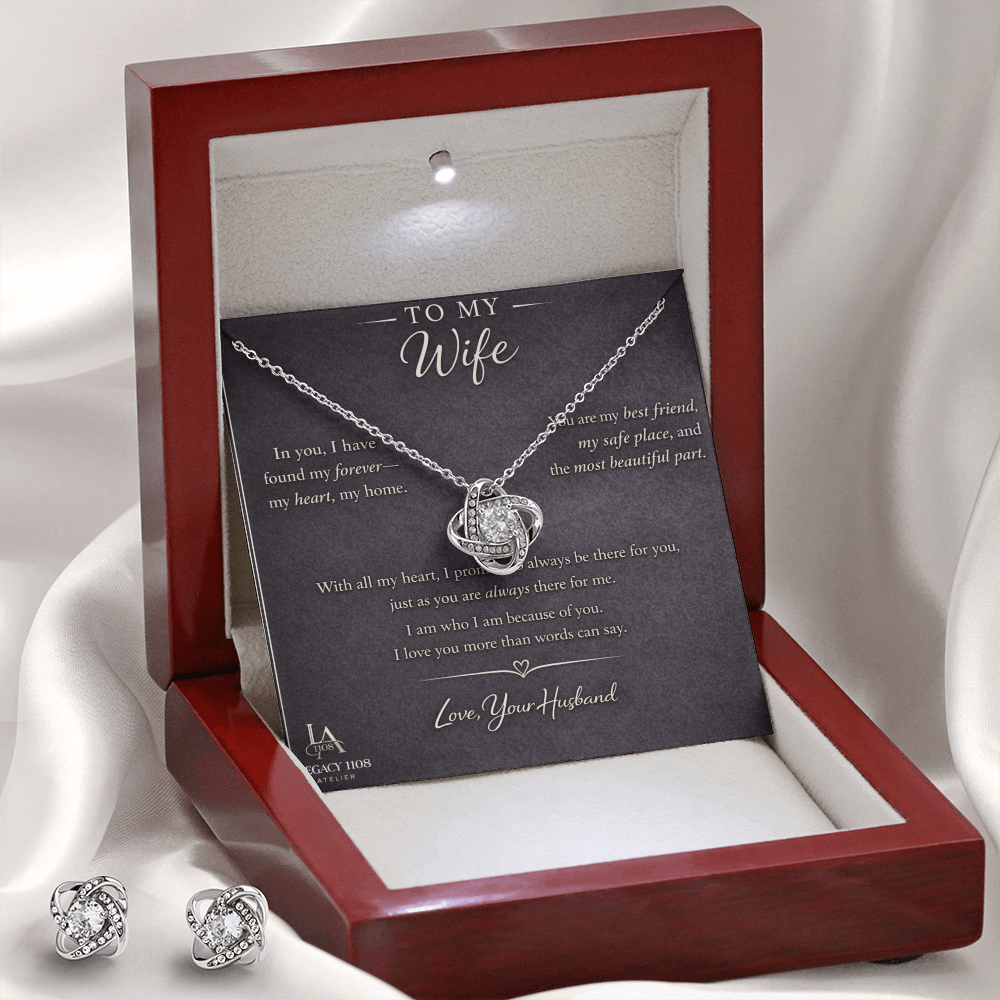 To My Wife - Beautiful Love Knot Necklace Plus Free Matching Earrings