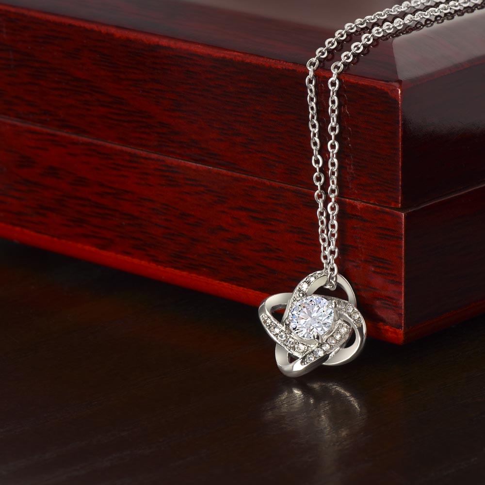 To My Beautiful Mom - Gorgeous Love Knot Necklace w/Luxury Mahogany LED Spotlight Box