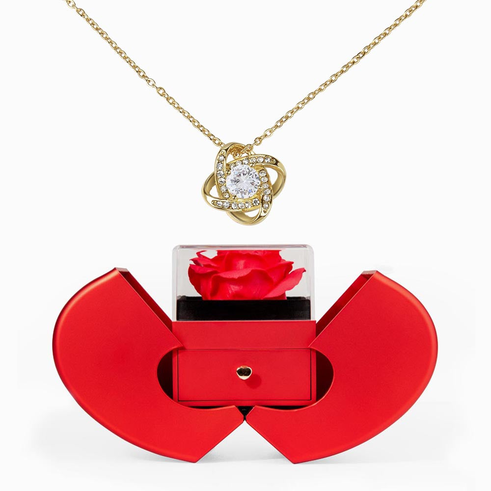 Elegant Love Knot Necklace and Red Heart Rose Box Gift Set
