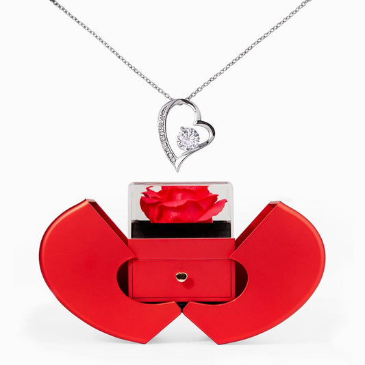 Forever Love Necklace and Red Heart Rose Box Gift Set