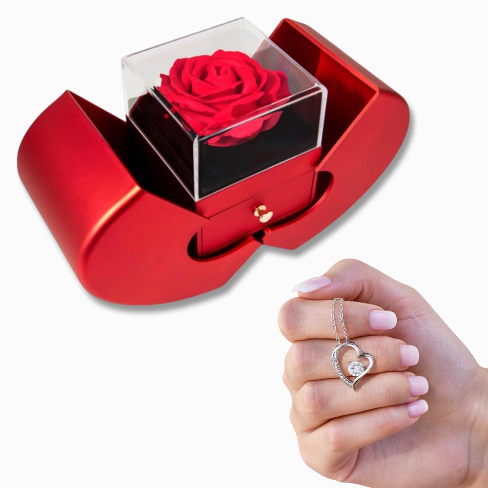 Forever Love Necklace and Red Heart Rose Box Gift Set